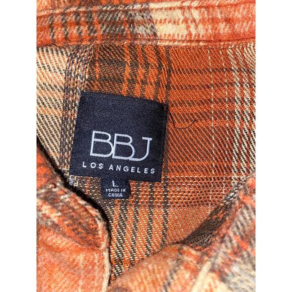 BBJ Los Angeles Chore coat Orange Brown Plaid Fall Shacket Large - Picture 3 of 7
